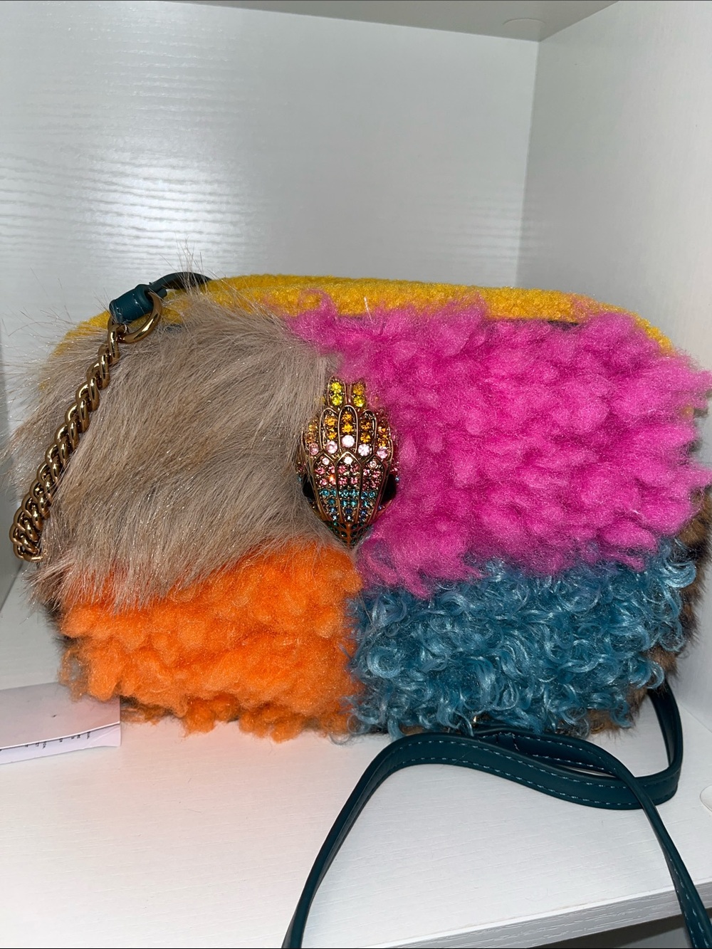 Kurt Geiger NWT! Hoxton Shearling Patchwork Camera Bag